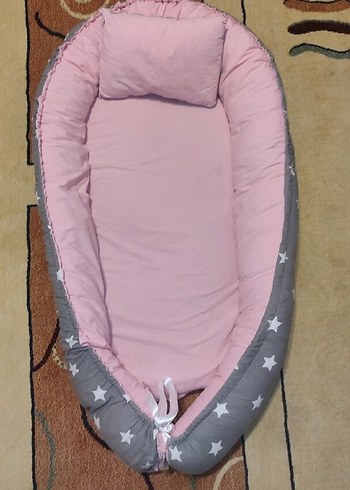 Yıldız Desenli Pembe-Gri Bebek Yatak Seti. - Görsel 2