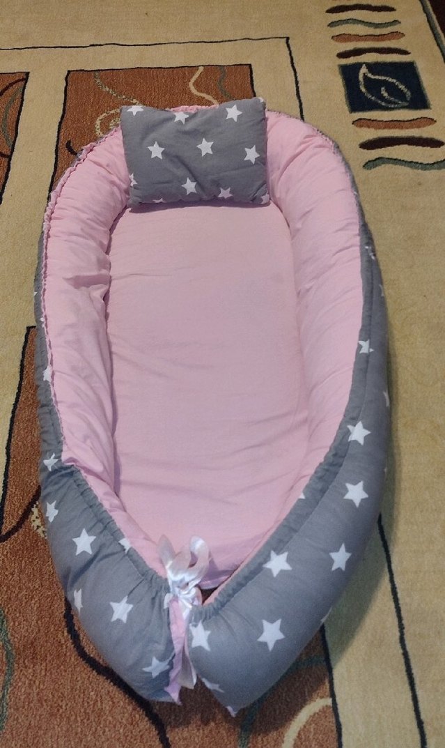 Yıldız Desenli Pembe-Gri Bebek Yatak Seti. - Görsel 3