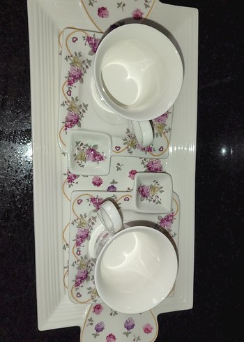 Çiçek Desenli Beyaz Porselen Kahve Fincan Seti - Görsel 4