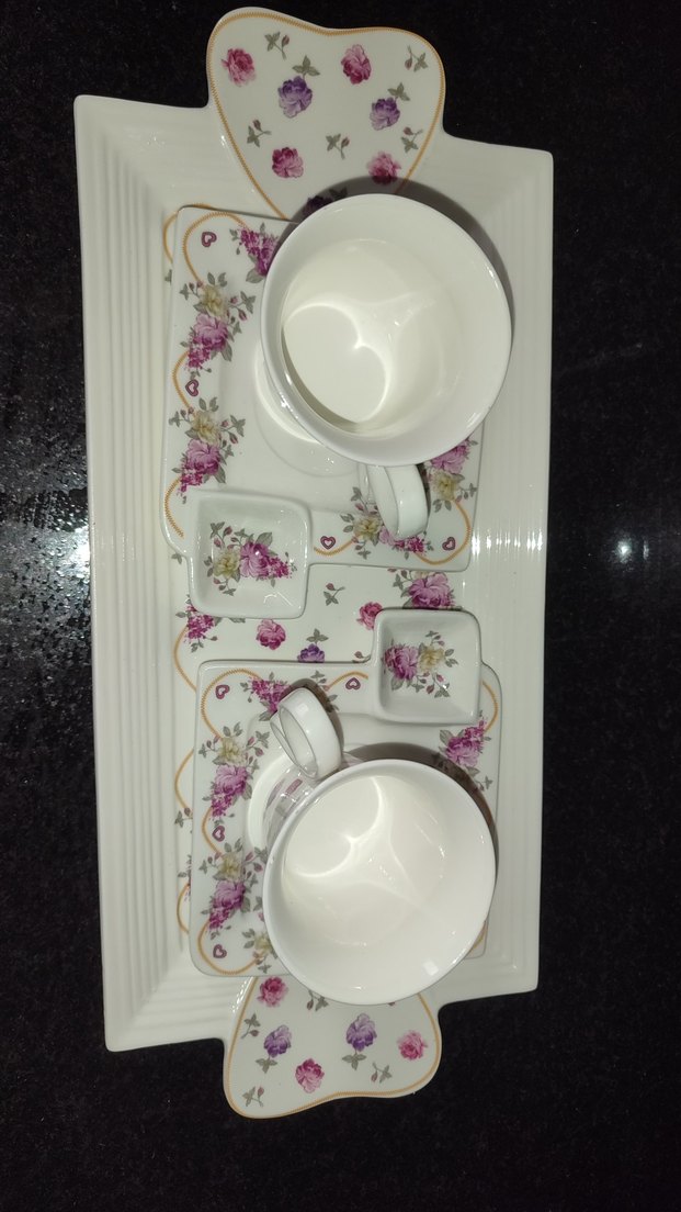 Çiçek Desenli Beyaz Porselen Kahve Fincan Seti - Görsel 4