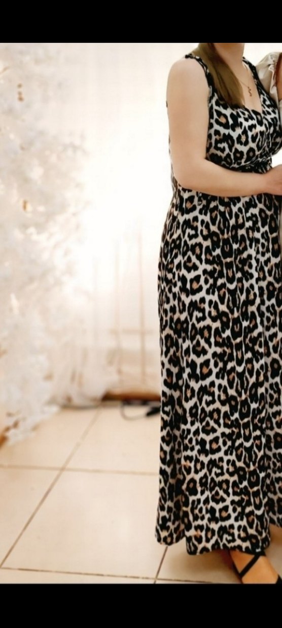 Leopar Desenli Uzun Askılı Kadın Elbise - Görsel 3