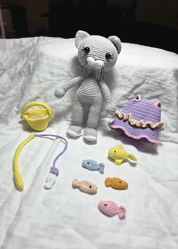 Pastel Renkli Örgü Kedi Oyuncak Seti - Görsel 6