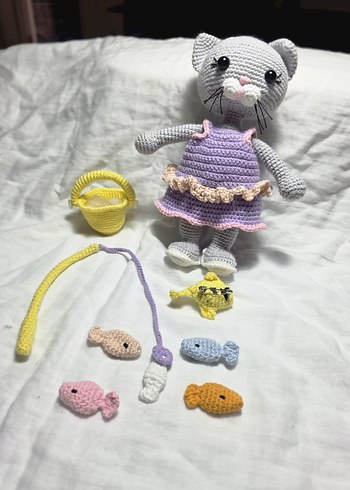 Pastel Renkli Örgü Kedi Oyuncak Seti - Görsel 2