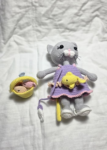 Pastel Renkli Örgü Kedi Oyuncak Seti - Görsel 3