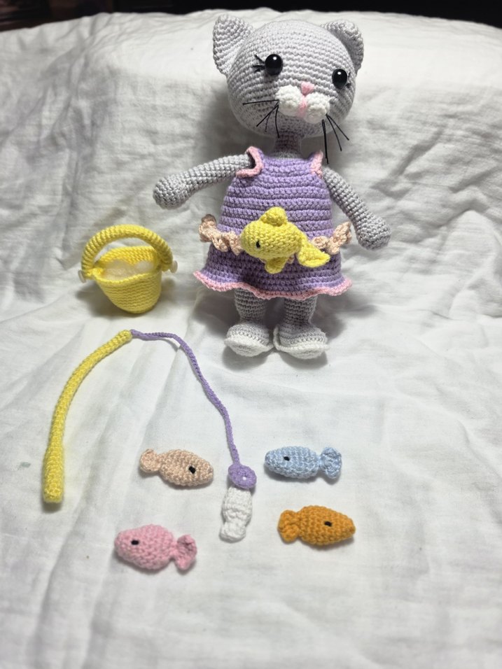 Pastel Renkli Örgü Kedi Oyuncak Seti - Görsel 5