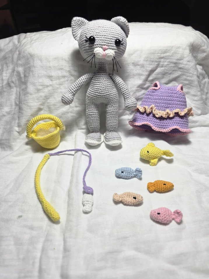 Pastel Renkli Örgü Kedi Oyuncak Seti - Görsel 4