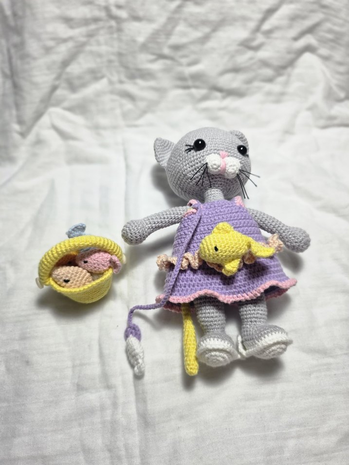 Pastel Renkli Örgü Kedi Oyuncak Seti - Görsel 3