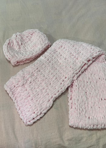 Pembe Örgü Bere ve Atkı Seti - Görsel 3