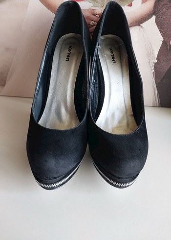 Siyah Süet platform Kadın Topuklu Ayakkabı - Görsel 2