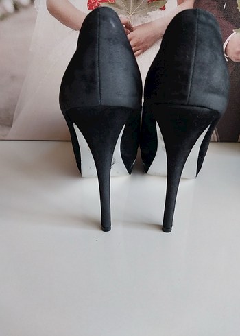 Siyah Süet platform Kadın Topuklu Ayakkabı - Görsel 3