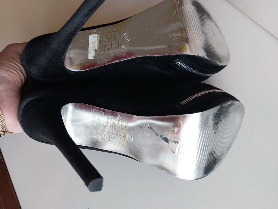 Siyah Süet platform Kadın Topuklu Ayakkabı - Görsel 4