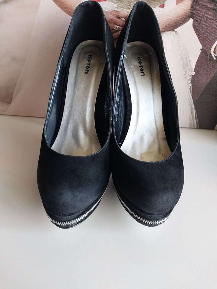 Siyah Süet platform Kadın Topuklu Ayakkabı - Görsel 2