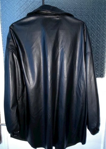 Düğmeli Siyah Deri Kadın Ceket - Görsel 2