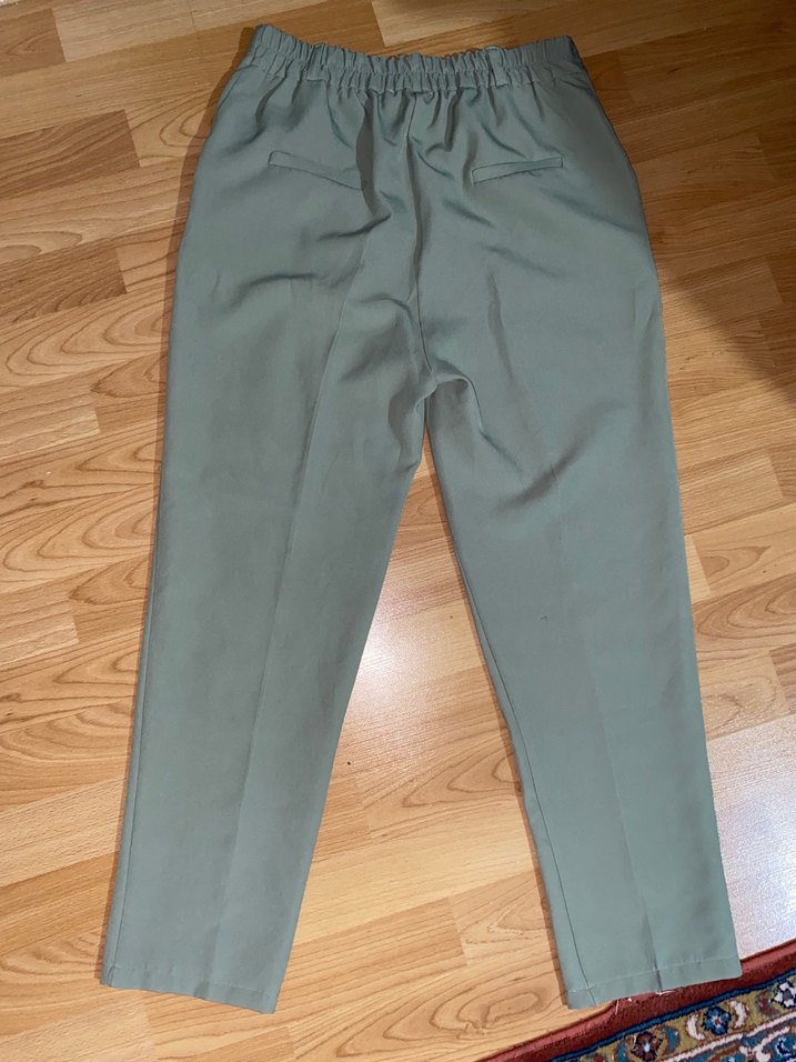 Haki Yeşil Yüksek Bel Kumaş Pantolon - Görsel 3