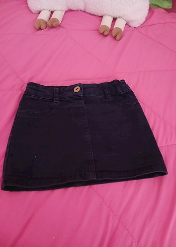 Lacivert Düğmeli Kız Denim Etek