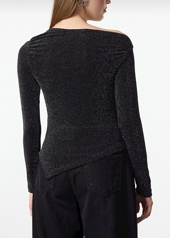 Simli Siyah Kadın Bluz - Görsel 4