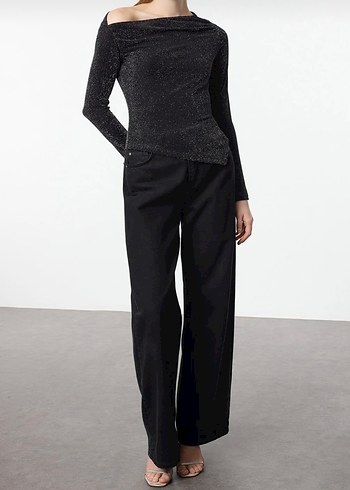 Simli Siyah Kadın Bluz - Görsel 3