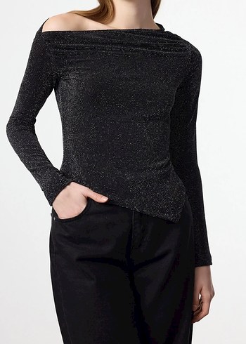 Simli Siyah Kadın Bluz - Görsel 2