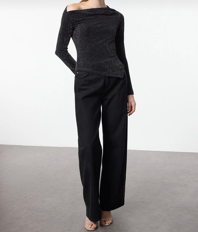 Simli Siyah Kadın Bluz - Görsel 3