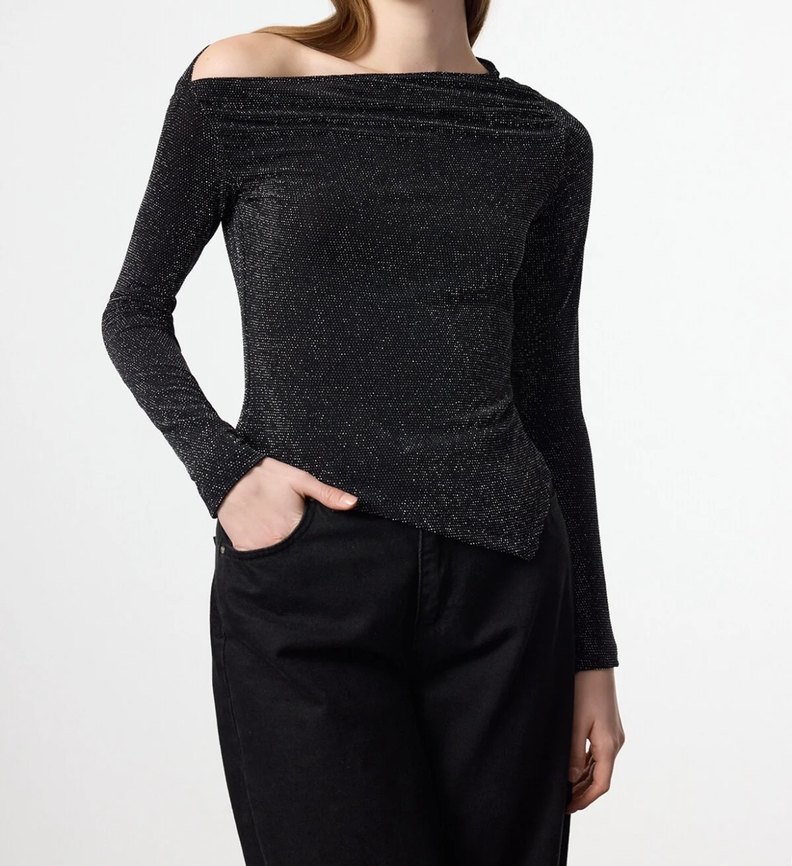 Simli Siyah Kadın Bluz - Görsel 2