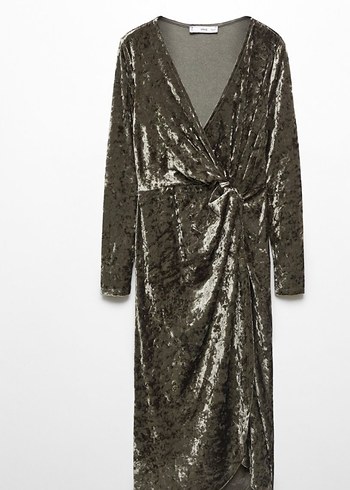 Yeşil Kadife Drapeli Uzun Abiye Elbise - Görsel 4