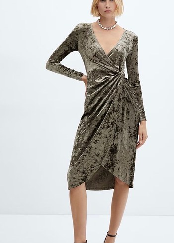 Yeşil Kadife Drapeli Uzun Abiye Elbise - Görsel 2