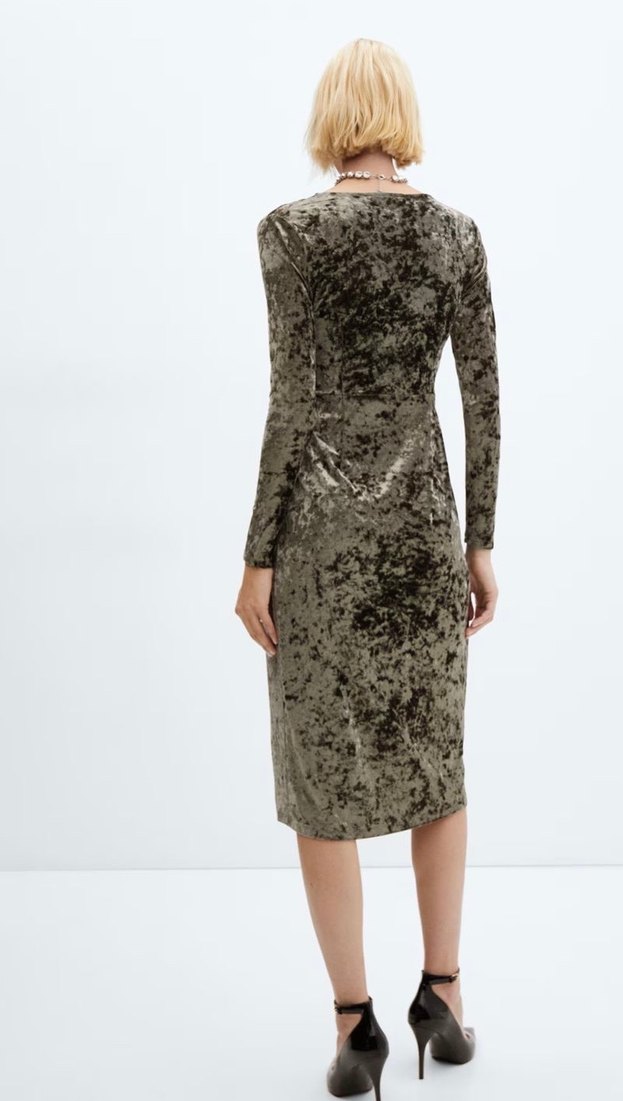 Yeşil Kadife Drapeli Uzun Abiye Elbise - Görsel 3