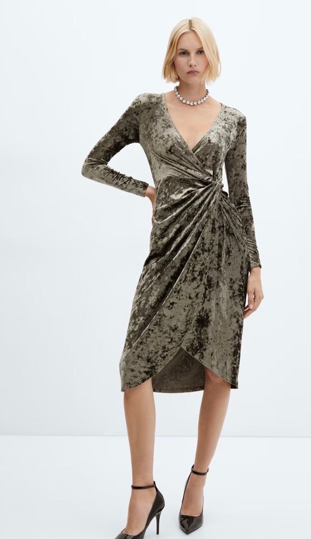 Yeşil Kadife Drapeli Uzun Abiye Elbise - Görsel 2