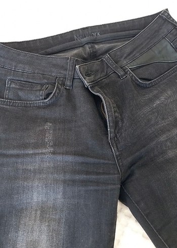 Sokak Stili Siyah Kesik Detaylı Kadın Kot Pantolon - Görsel 3