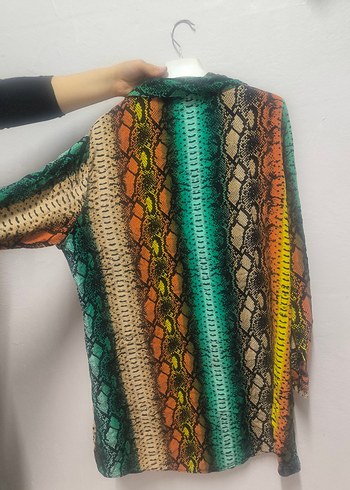 Renkli  Desenli Bohem Kadın Gömlek penye salaş serin tutar - Görsel 2