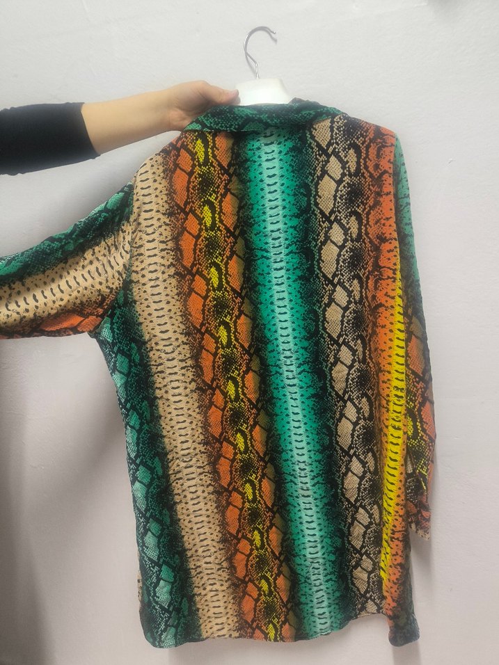 Renkli  Desenli Bohem Kadın Gömlek penye salaş serin tutar - Görsel 2