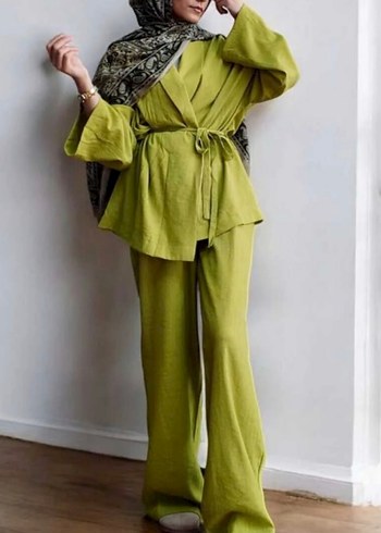 yağ yeşili ikili takım keten standart beden her bedene uygun - Görsel 2