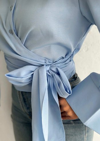 bebe mavisi yandan bağlamalı gömlek - Görsel 3