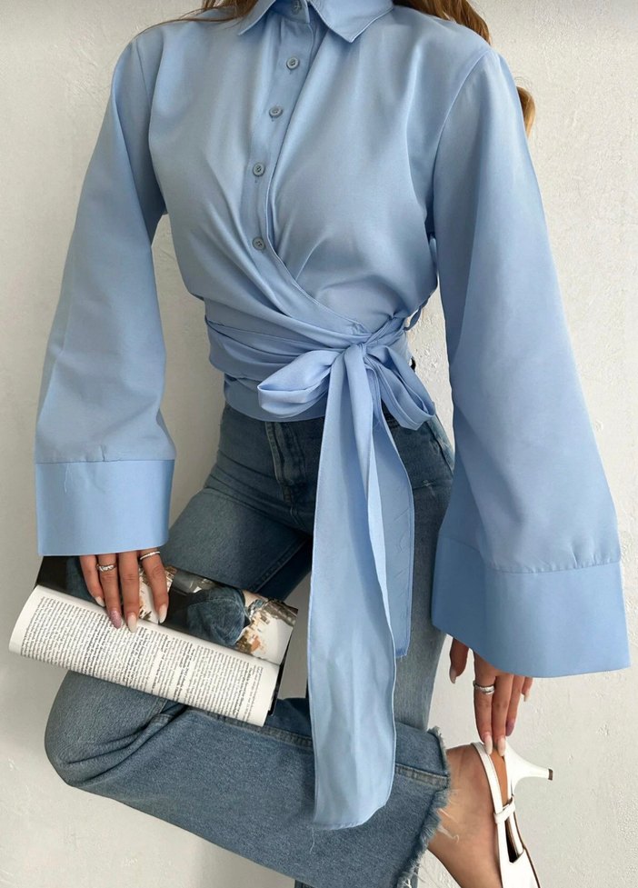 bebe mavisi yandan bağlamalı gömlek - Görsel 2