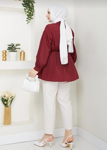 Bordo kemerli gömlek her bedene uygun - Görsel 3