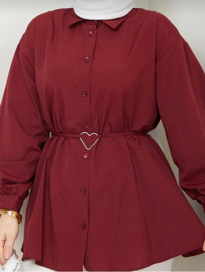 Bordo kemerli gömlek her bedene uygun - Görsel 4