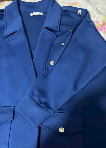 Düğmeli Lacivert Kadın Gömlek Ceket - Görsel 3