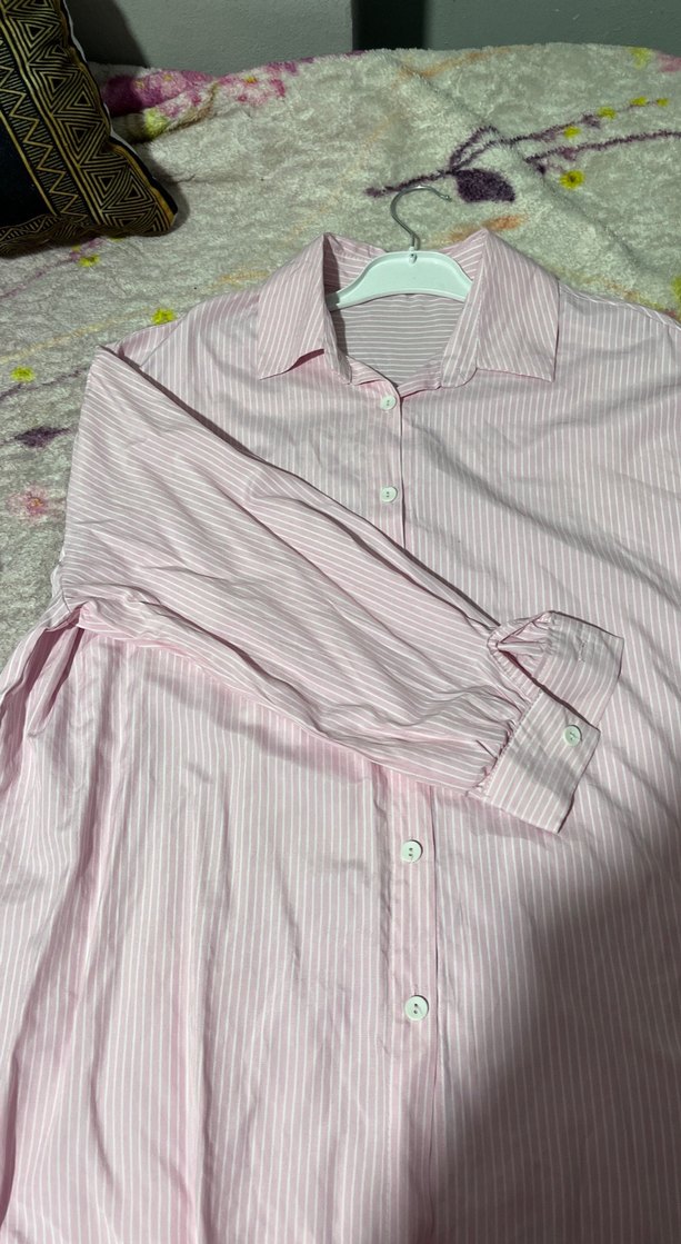 Düğmeli Pembe Kısa Kollu Gömlek - Görsel 2