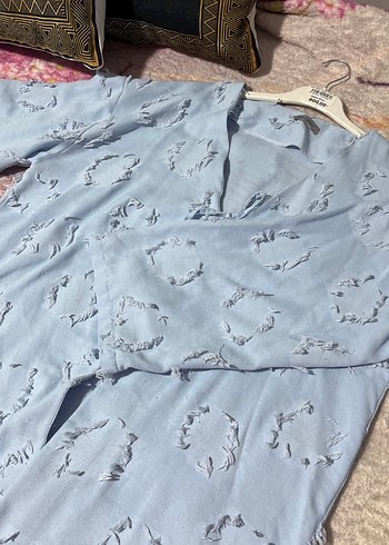 Mavi Bohem Uzun Kollu Keten Gömlek - Görsel 2