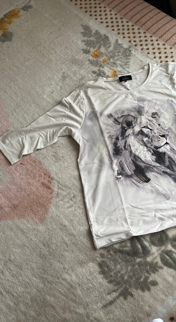 Gri Baskılı  Uzun Kollu Tişört - Görsel 3