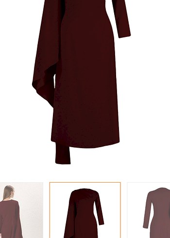 Bordo Uzun Kollu V Yaka Drapeli Elbise - Görsel 2