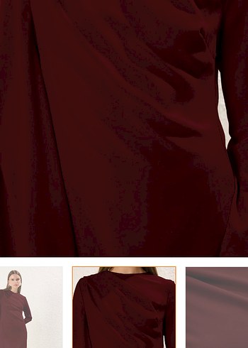 Bordo Uzun Kollu V Yaka Drapeli Elbise - Görsel 4