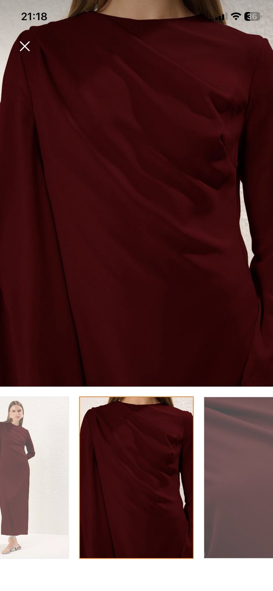 Bordo Uzun Kollu V Yaka Drapeli Elbise - Görsel 4