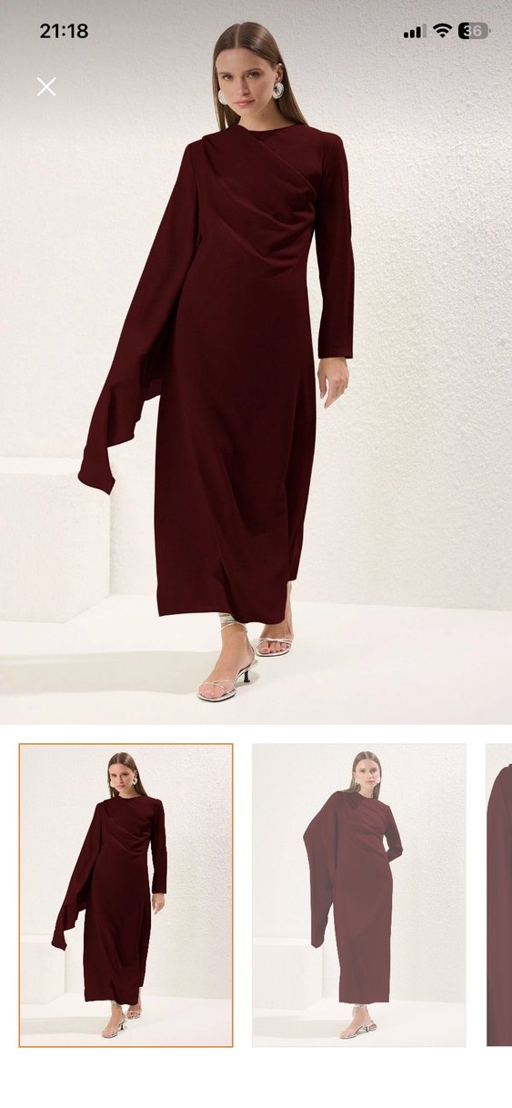 Bordo Uzun Kollu V Yaka Drapeli Elbise - Görsel 3