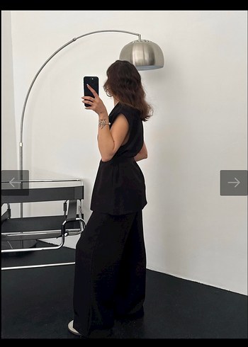 Siyah Kemerli Kolsuz Kadın Takım - Görsel 3