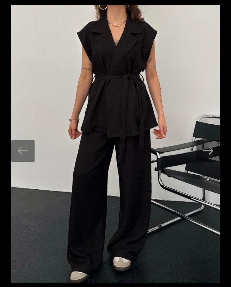 Siyah Kemerli Kolsuz Kadın Takım - Görsel 2