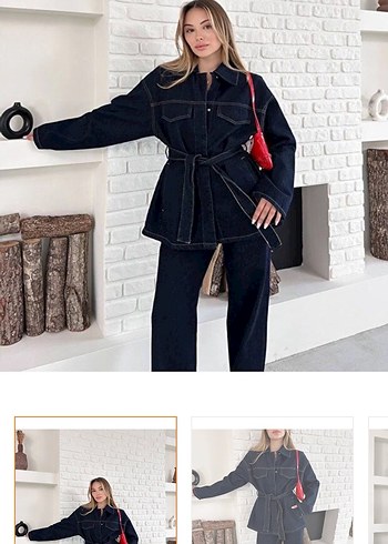 Kuşaklı Lacivert Kadın Denim Ceket - Görsel 2