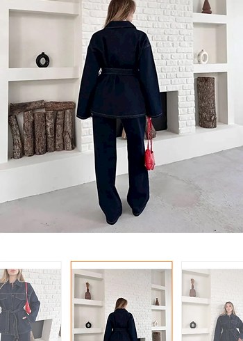 Kuşaklı Lacivert Kadın Denim Ceket - Görsel 3