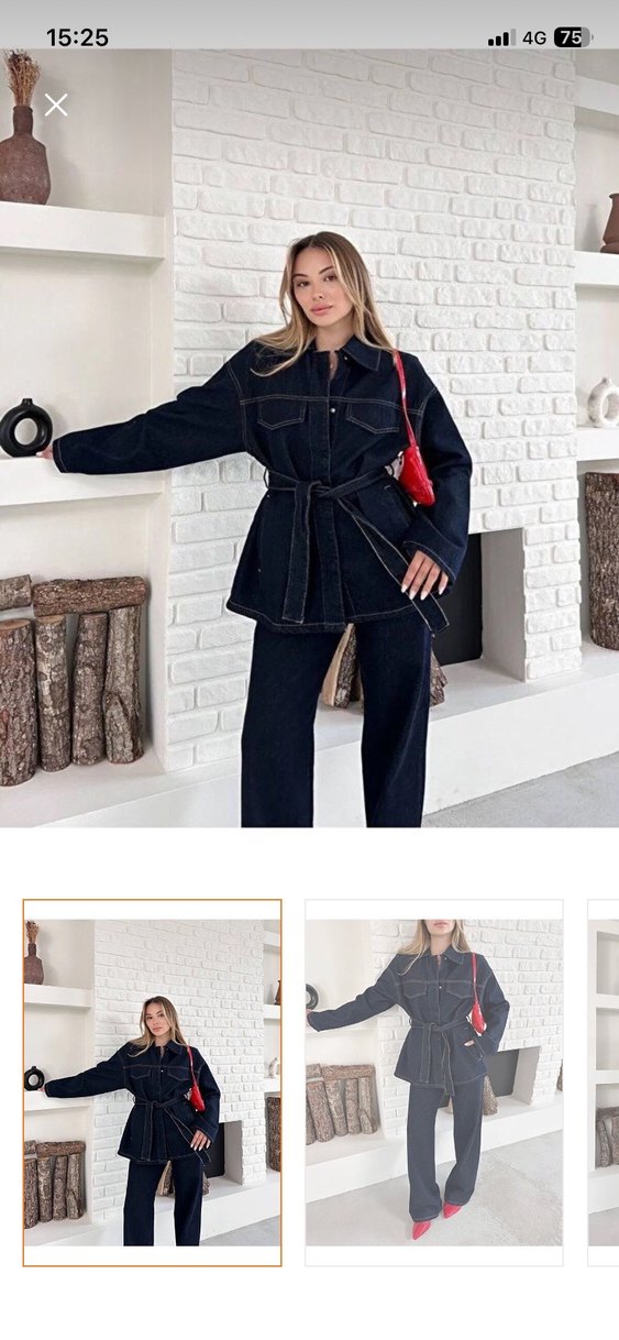 Kuşaklı Lacivert Kadın Denim Ceket - Görsel 2