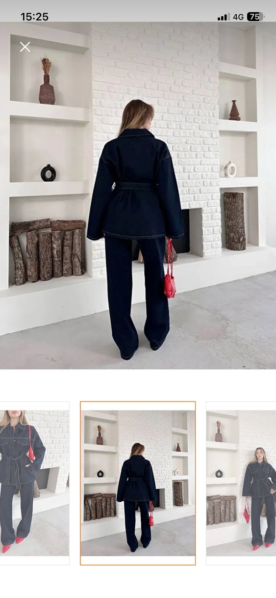 Kuşaklı Lacivert Kadın Denim Ceket - Görsel 3